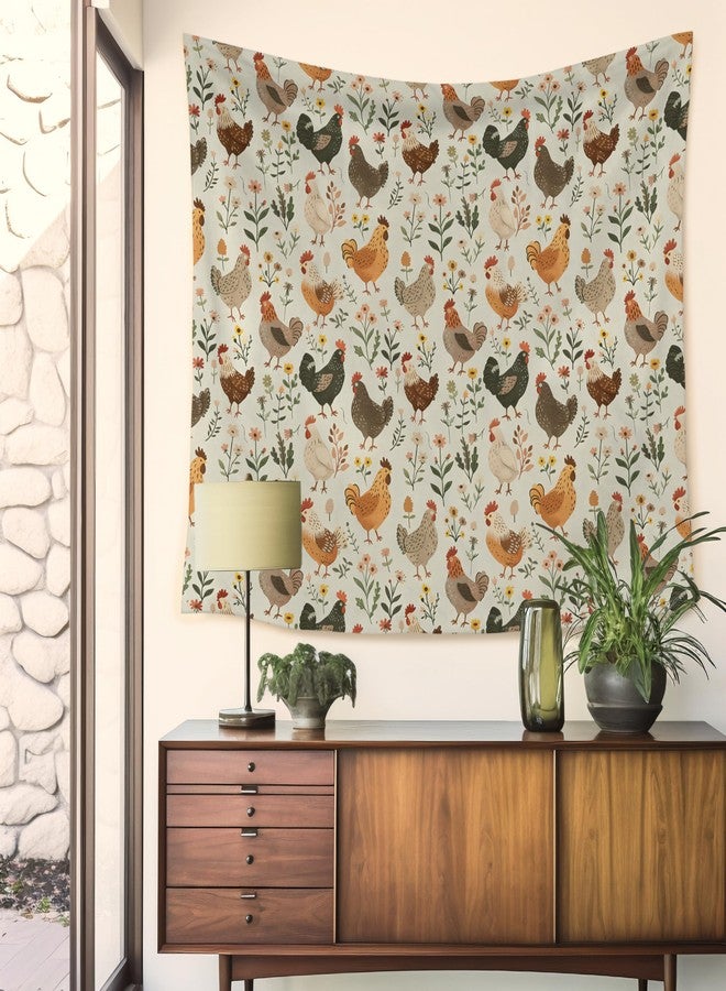 HUGANE Rustic Chicken Floral Tapestry, Farmhouse Chicken Flower Wall Tapestries, Cottagecore Botanical Farm Animal Rooster Hen Hanging Wall Decor for Bedroom Living Room Home Kitchen - Image 2